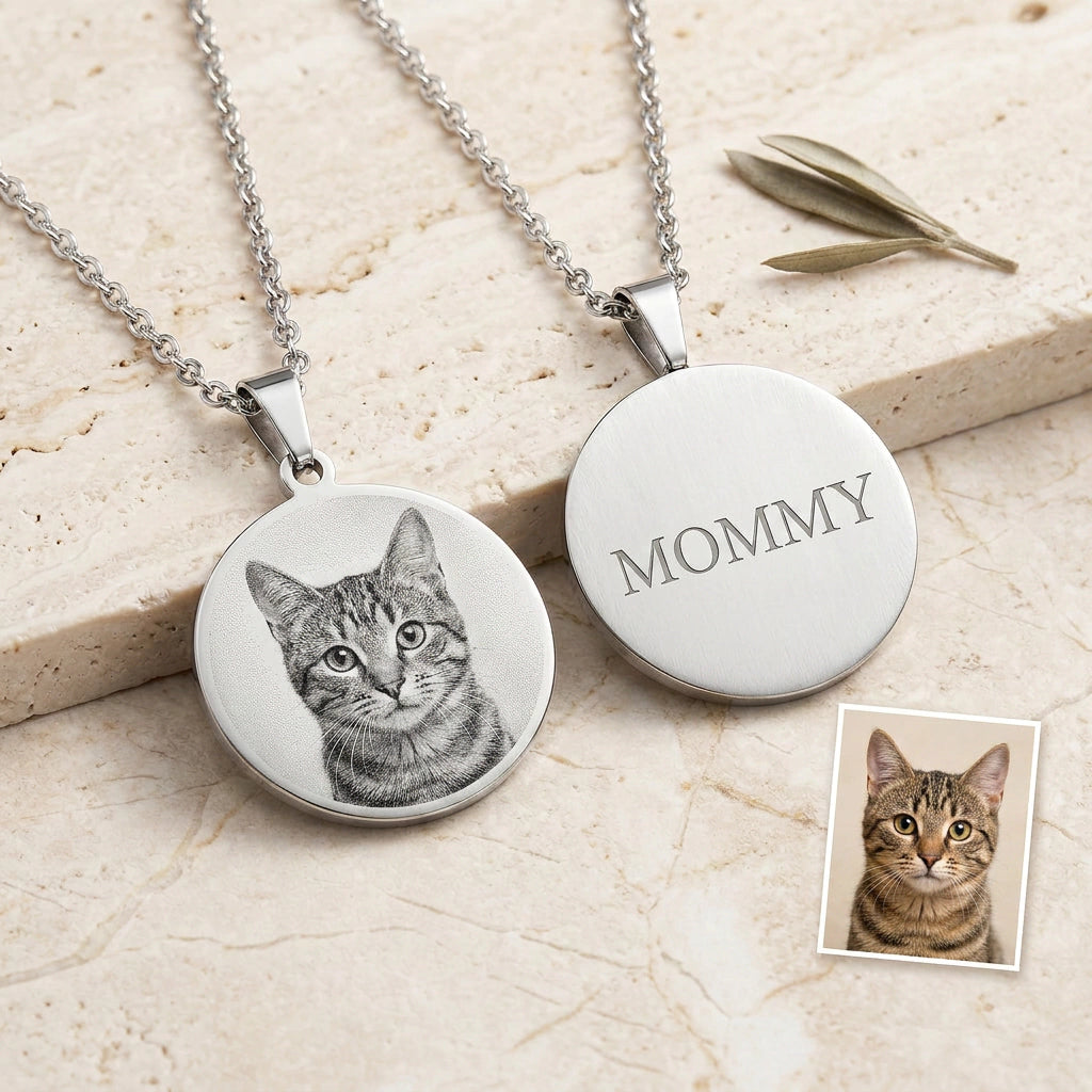 Photo engraved steel pendant